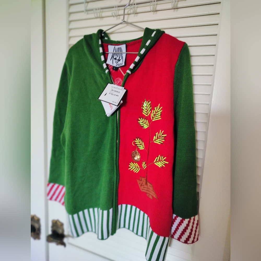 Nordstrom NWT The Tree Cardigan Hooded Christmas Sweater Pockets Bells